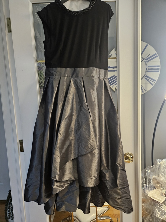 New York SLNY Dresses & Skirts - SLNY Black Bodice with Gunmetal High-Low Satin Skirt